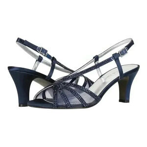 David Tate Women’s Evening Slingback Heels Refined Navy Satin Size 7WW